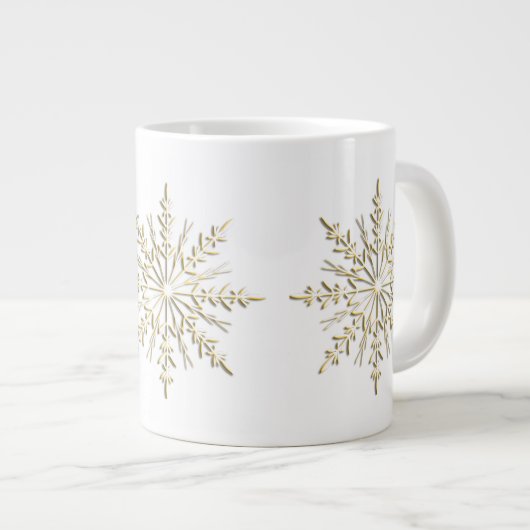 Gold Winter Snowflakes op wit Grote Koffiekop (Voorkant rechts)