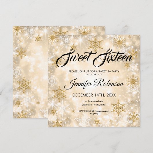 Gold Winter Sweet 16 Glitter Sparkle Kaart (Voorkant / Achterkant)