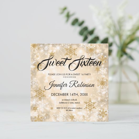 Gold Winter Sweet 16 Glitter Sparkle Kaart (Staand voorkant)