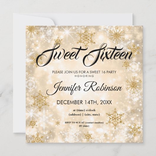 Gold Winter Sweet 16 Glitter Sparkle Kaart (Voorkant)