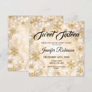 Gold Winter Sweet 16 Glitter Sparkle Kaart