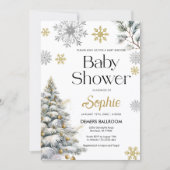 Gold Winter Wonderland Baby shower Uitnodiging (Voorkant)