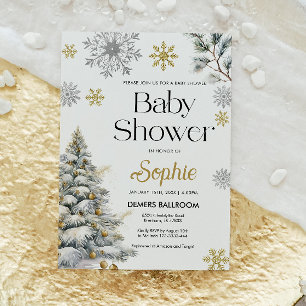 Gold Winter Wonderland Baby shower Uitnodiging