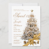 Gold Winter Wonderland Bow Sweet 16 Birthday Party Kaart (Voorkant)