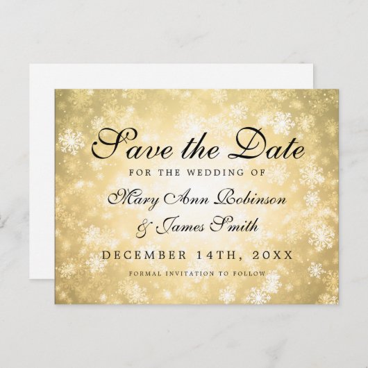 Gold Winter Wonderland Elegant Save the Date Aankondigingskaart (Voorkant / Achterkant)