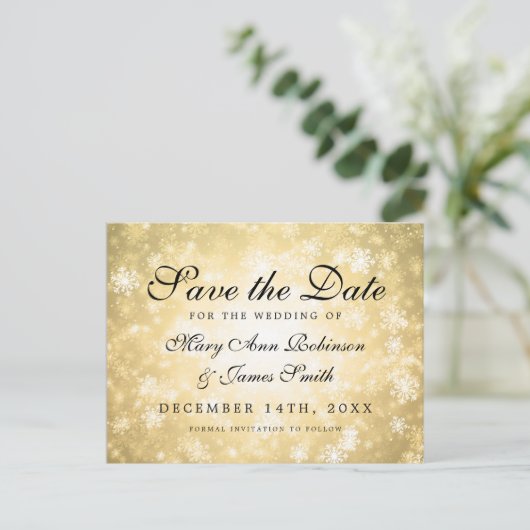 Gold Winter Wonderland Elegant Save the Date Aankondigingskaart (Staand voorkant)