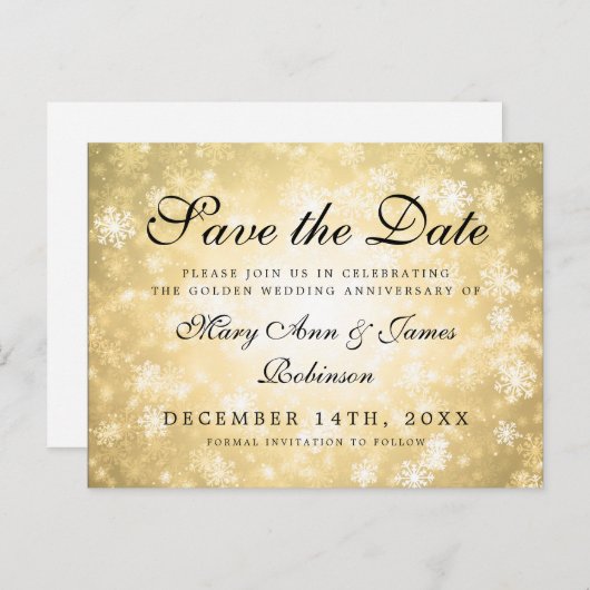 Gold Winter Wonderland Jubileum Save the Date Aankondigingskaart (Voorkant / Achterkant)