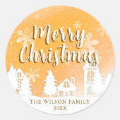 Gold Winter Wonderland Merry Christmas Classic R Ronde Sticker (Voorkant)