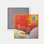 Gold Winter Woodland Rabbit Owl Waterverf Magneet (Voorkant / Achterkant)