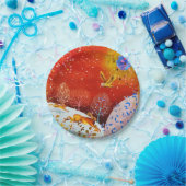 Gold Winter Woodland Rabbit Owl Waterverf Papieren Bordje (Feest)