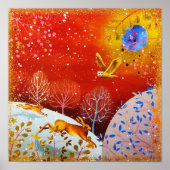 Gold Winter Woodland Rabbit Owl Waterverf Poster (Voorkant)