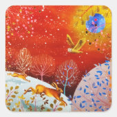 Gold Winter Woodland Rabbit Owl Waterverf Vierkante Sticker (Voorkant)