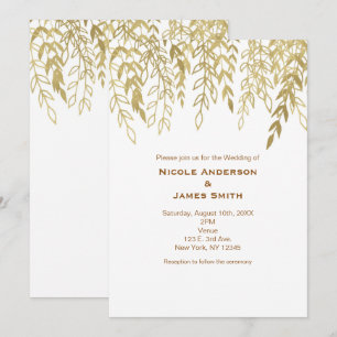 Gold Wispy Rustic Branches Wedding Invitations Kaart