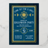 Gold Witchy Mystic Tarot Sun & Moon Halloween Folie Uitnodiging (Voorkant)