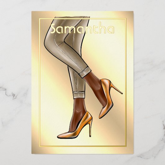 Gold Woman Birthday Folie Uitnodiging (Voorkant)