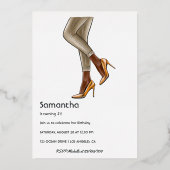 Gold Woman Birthday Folie Uitnodiging (Achterkant)