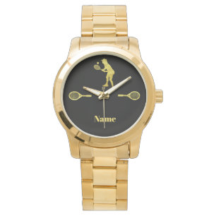 Gold Woman Tennis Player Silhouette Watch Horloge