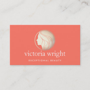 Gold Woman's Face Logo Coral Beauty and Mode Visitekaartje