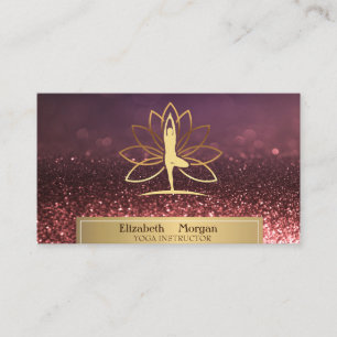 Gold Women Silhouette Lotus Yoga Instructor Bokeh Visitekaartje