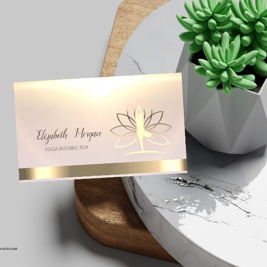 Gold Women Silhouette Lotus Yoga Instructor Visitekaartje