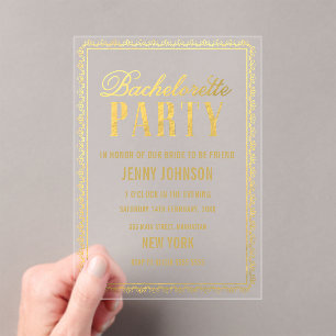 Gold Womens Bachelorette Evening Party nodigt uit Acryl Uitnodigingen