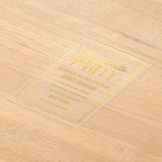 Gold Womens Bachelorette Evening Party nodigt uit Acryl Uitnodigingen (Laagn)