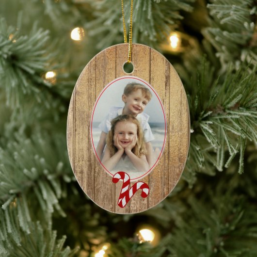Gold Wood Candy Cane Love Photo Template Holiday Keramisch Ornament (Boom)