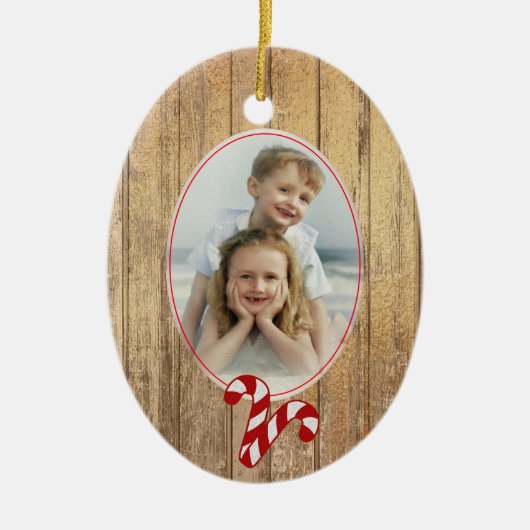 Gold Wood Candy Cane Love Photo Template Holiday Keramisch Ornament (Voorkant)