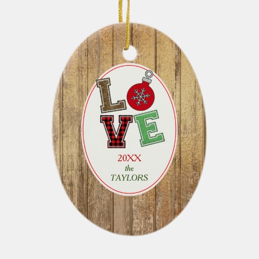 Gold Wood Candy Cane Love Photo Template Holiday Keramisch Ornament (Achterkant)