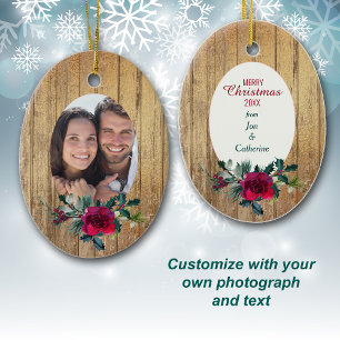 Gold Wood Red Rose Lijst Foto Sjabloon feestdag Keramisch Ornament