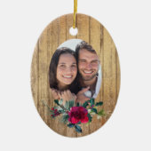 Gold Wood Red Rose Lijst Foto Sjabloon feestdag Keramisch Ornament (Voorkant)