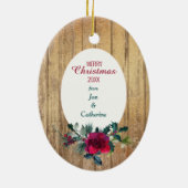 Gold Wood Red Rose Lijst Foto Sjabloon feestdag Keramisch Ornament (Achterkant)