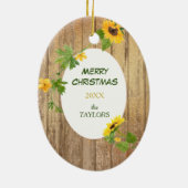 Gold Wood Sunflower Lijst Foto Sjabloon feestdag Keramisch Ornament (Achterkant)