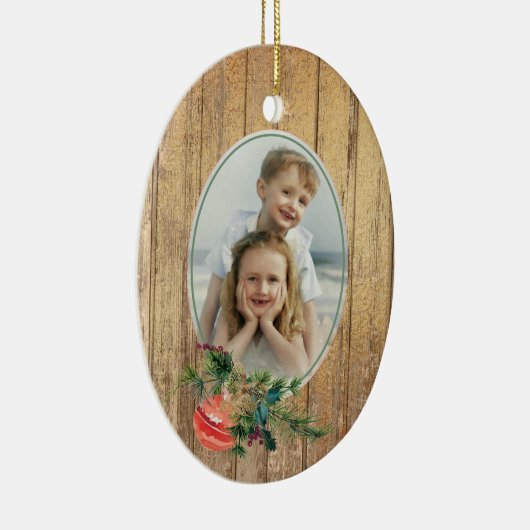 Gold Wood Tree Bulb Bouquet Photo Template Keramisch Ornament (Rechts)