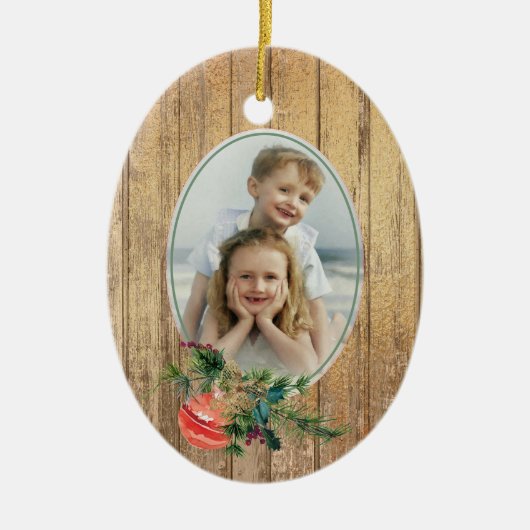 Gold Wood Tree Bulb Bouquet Photo Template Keramisch Ornament (Voorkant)