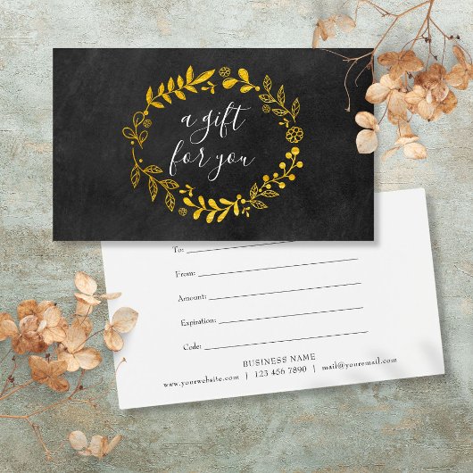 Gold Woodland Garland Chalkboard Gift Certificate Visitekaartje