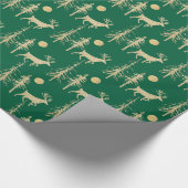 Gold Woodland Pine Forest Stag Green Cadeaupapier (Hoek)