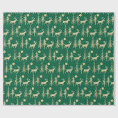 Gold Woodland Pine Forest Stag Green Cadeaupapier (Vlak)