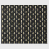 Gold Woodland Pine Tree Black Cadeaupapier (Vlak)