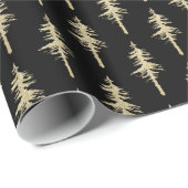Gold Woodland Pine Tree Black Cadeaupapier (Rol Hoek)