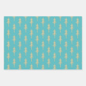 Gold Woodland Pine Tree Forest Blauwgroen Turquois Inpakpapier Vel (Voorkant)