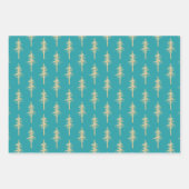 Gold Woodland Pine Tree Forest Blauwgroen Turquois Inpakpapier Vel (Voorkant 3)