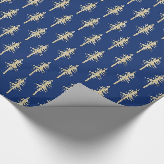 Gold Woodland Pine Tree Forest Holiday Blue Cadeaupapier (Hoek)
