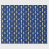 Gold Woodland Pine Tree Forest Holiday Blue Cadeaupapier (Vlak)