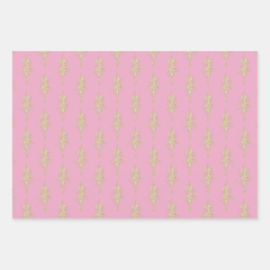 Gold Woodland Pine Tree Forest Pink Raspberry Red Inpakpapier Vel (Voorkant 3)