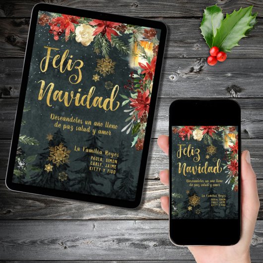 Gold Woodland Spaans Feliz Navidad Kerst Kaart