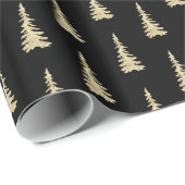 Gold Woodland Spruce Trees Black Cadeaupapier (Rol Hoek)