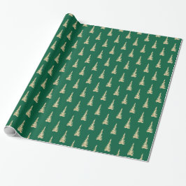 Gold Woodland Spruce Trees Forest Green Cadeaupapier