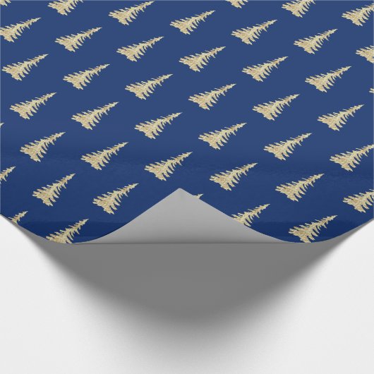 Gold Woodland Spruce Trees Forest Navy Blue Cadeaupapier (Hoek)