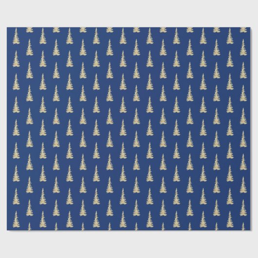 Gold Woodland Spruce Trees Forest Navy Blue Cadeaupapier (Vlak)